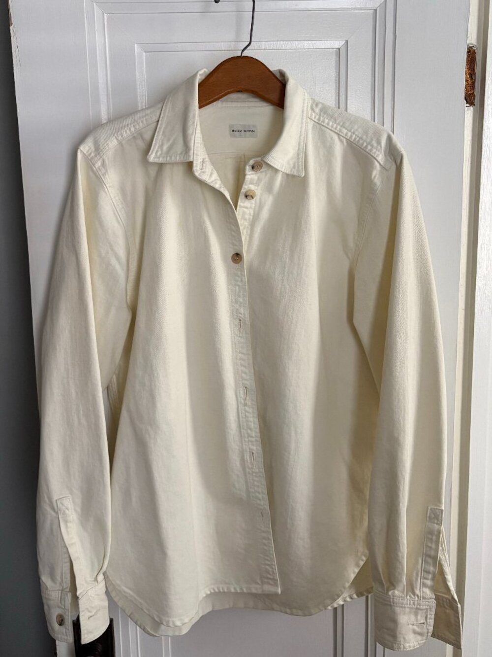 Magda Butrym, Long Sleeve, Heavy-Weight Natural Denim Shirt - Sz 42 (FR) 10 (US)